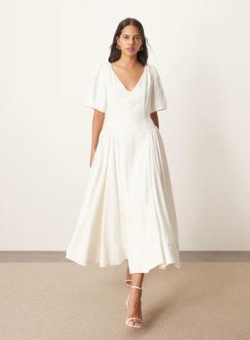 ARRANGE 女士 中长连衣裙 premium 亚麻扭纹肩中长连衣裙(白色)