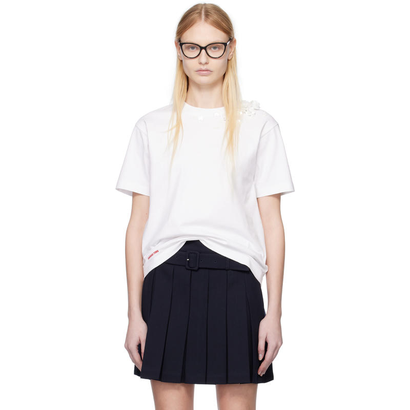 Shushu/Tong 女士 T恤 白色 Beaded Floral T 恤