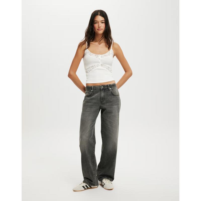 Cotton:on 女士 牛仔长裤 棉质低腰直筒牛仔裤(黑色)