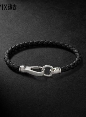 John Hardy 男款编织皮革纯银手链 迷衣时尚