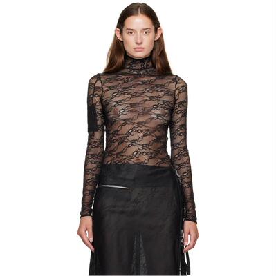 Courrèges 古未界 女士 FW25 T恤 黑色 Lace Mockneck 上装