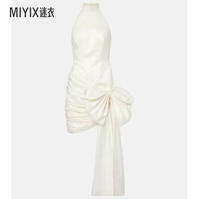 ROTATE 女款蝴蝶结装饰挂脖缎面迷你连衣裙 迷衣时尚