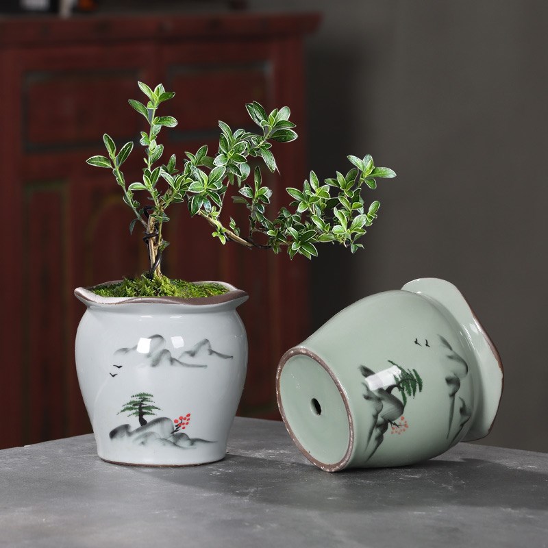 蝴蝶兰专用花盆陶瓷手绘哥窑中国风绿植兰花盆文竹多肉植物盆景盆