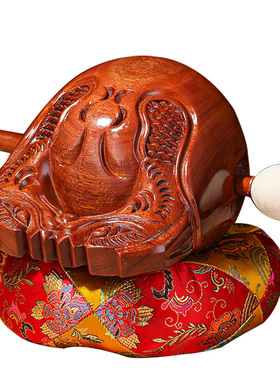 紫檀木木鱼法器实木打击乐器老式大号木鱼家用木雕摆件一套送垫子