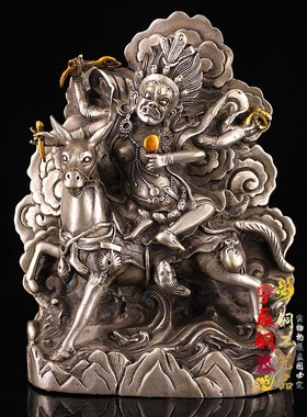 仿古纯铜白铜吉祥天母铜像摆件家居供奉密宗藏佛神像摆件