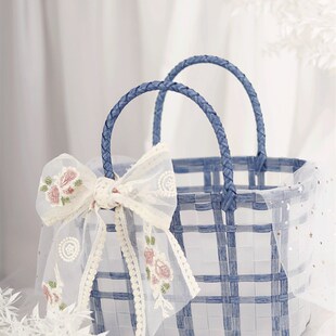 伴手礼女伴娘透明结婚婚礼实用喜糖盒编织篮子礼盒空盒礼品手提袋