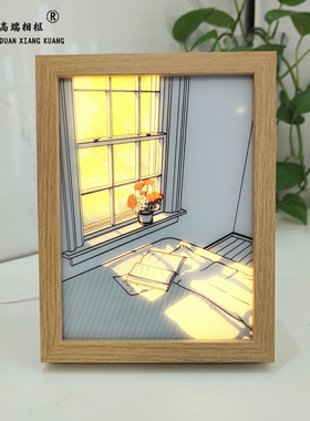 万家灯火灯光画小夜灯相框客厅床头柜 LED触摸声控发光装饰画摆件