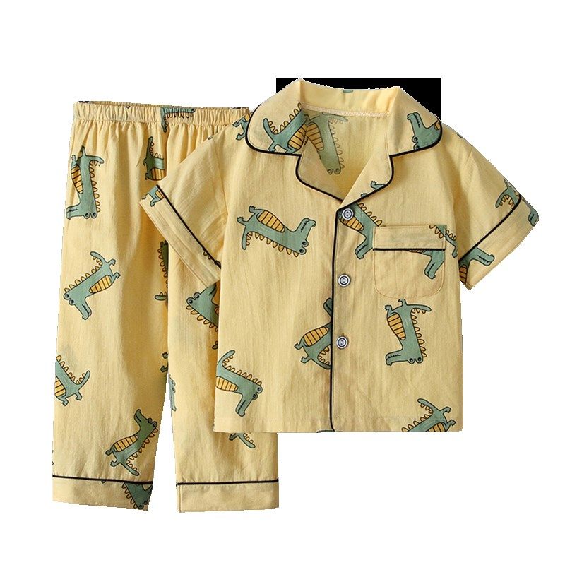 男童睡衣短袖长裤夏季薄款纯棉男孩宝宝空调服全棉夏款儿童家居服