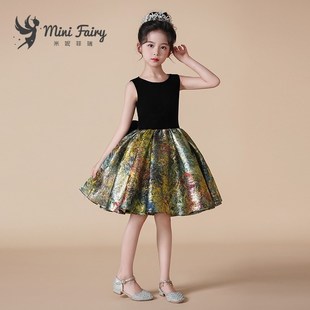 小女孩高端走秀公主裙主持人表演黑色儿童礼服洋气钢琴演出服