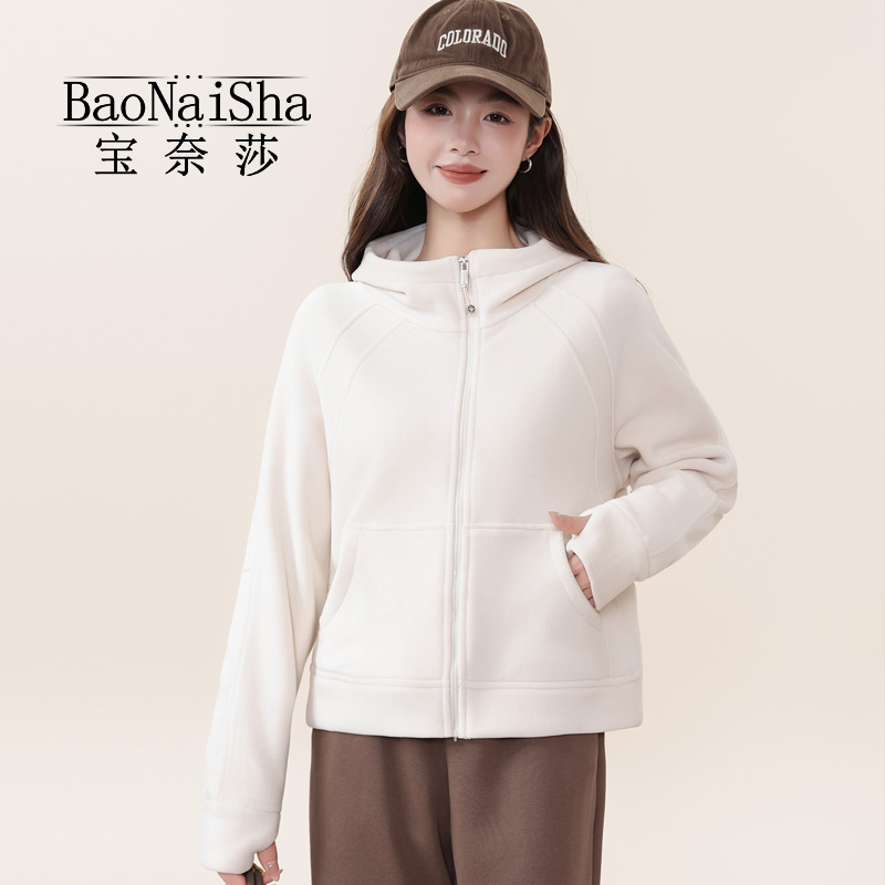 秋冬款加厚保暖防风细腻奥粒绒女士连帽卫衣宽松户外休闲运动外套