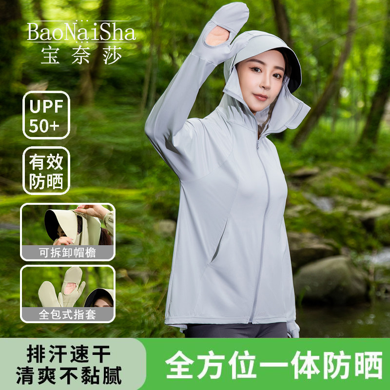 指尖防晒衣女款带手套2025夏防紫外线冰丝防晒服宽松中长款