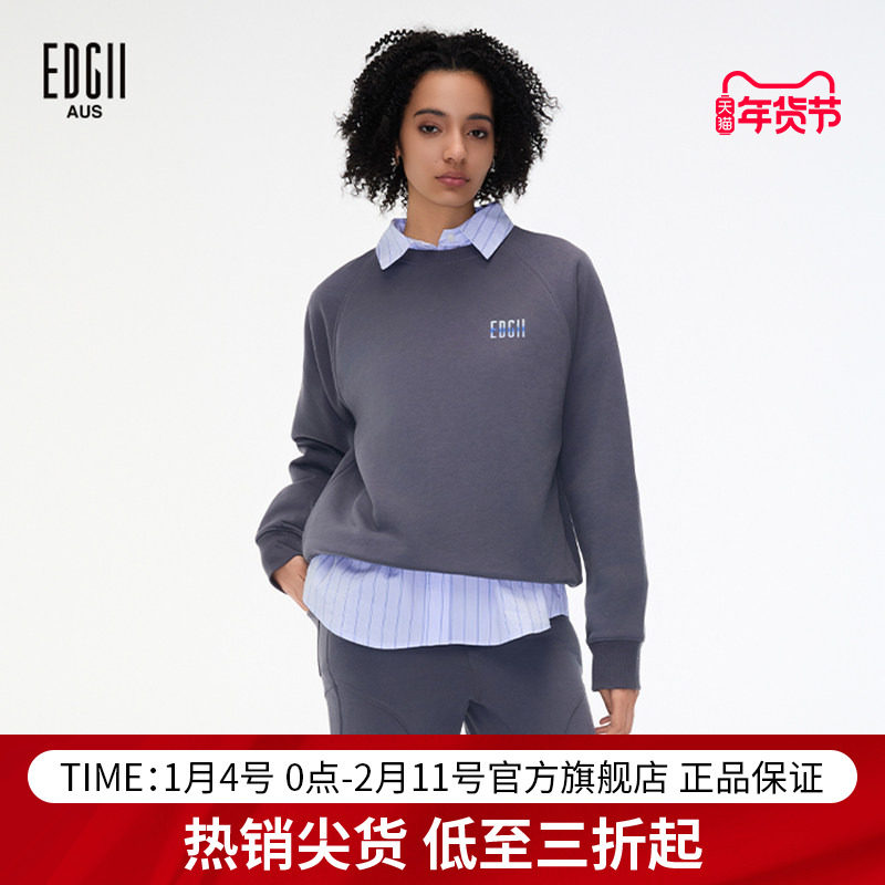 EDGII 2024AW新品长袖圆领套头卫衣休闲简约宽松无帽春装正肩款