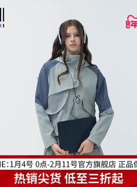 EDGII 2024AW新品拼色连帽运动外套女修身拉链防风休闲经典时尚