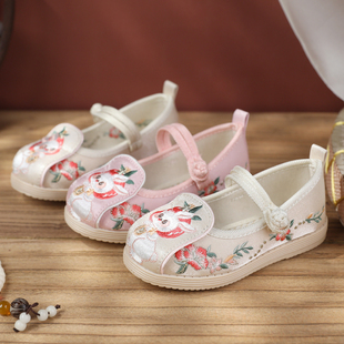 儿童古风鞋子春秋国风布鞋汉服配鞋古代表演女童唐装玉兔旗袍童鞋