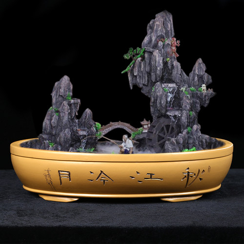 陶土花盆长方形盆景盆大r号客厅创意直经60厘米假山植物紫砂陶瓷