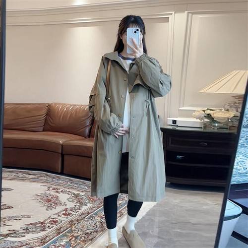 复古英伦~孕妇装春装立领风衣外套抽绳冲锋衣休闲宽松女长款大衣