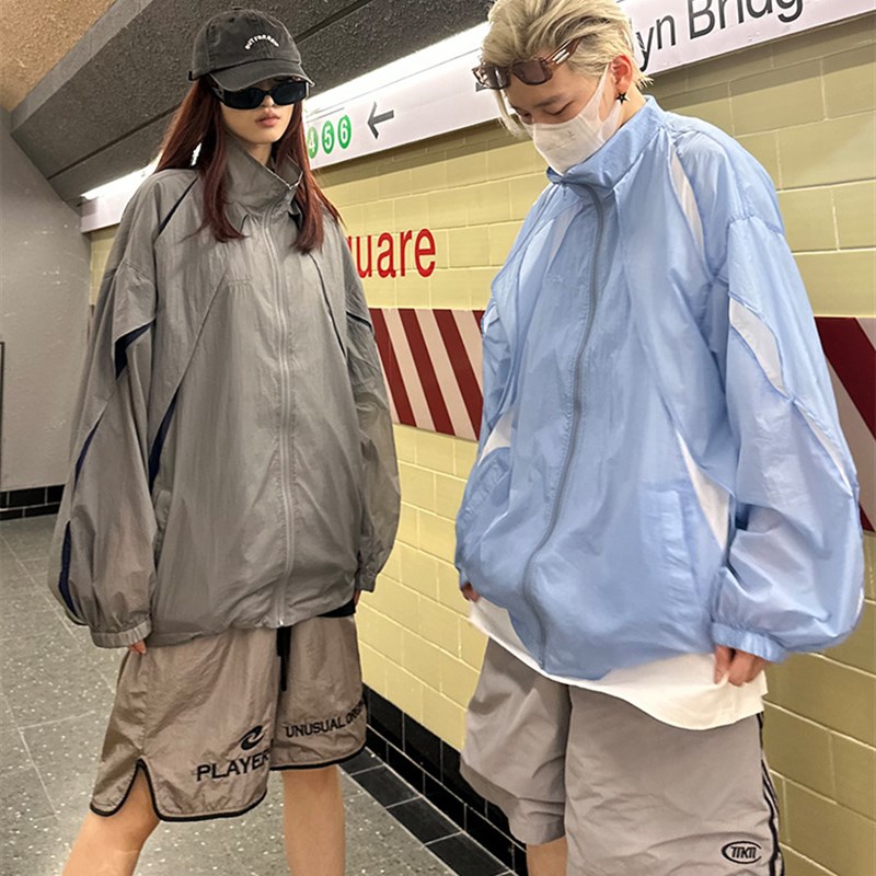 米白色机能防晒冲锋衣男夏季薄款山系户外登山外套美式工装防晒服