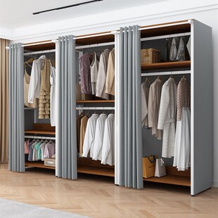 加厚45CM挂衣服防尘双层简易挂衣架G落地卧室金属衣帽架开放式衣