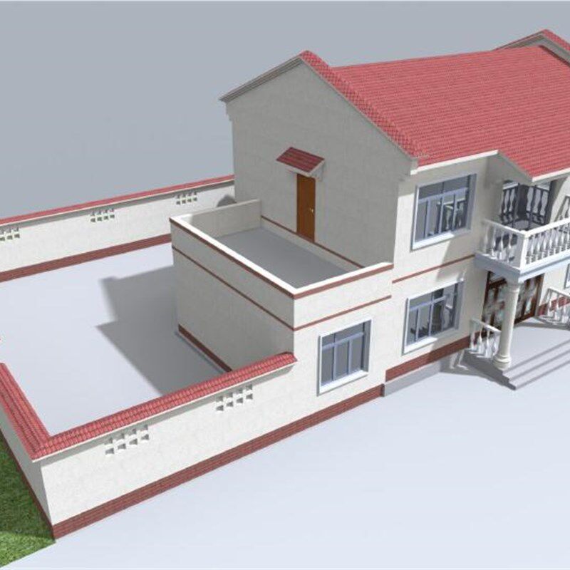 11.8x8.8两层带院子自建房屋徽派别墅效果图坡屋顶建筑结构施工图