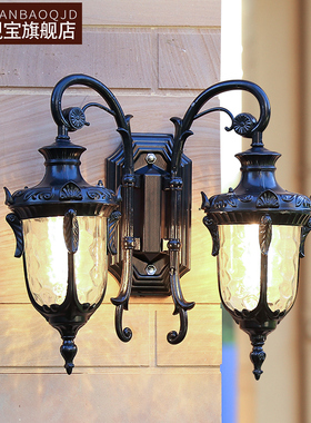 双头壁灯户外防水ledq欧式复古别墅外墙大门口阳台走廊室外庭院灯