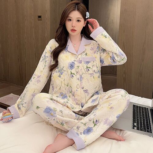 空气棉月子服秋冬款产后纯棉产妇哺乳孕妇睡衣春秋季11月份12套装