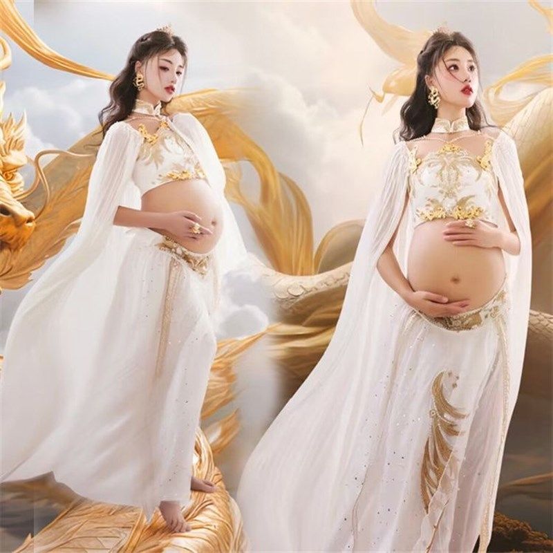 影楼新款新中式工笔画拍照孕妇礼服大肚妈咪龙年IA古装摄影服装
