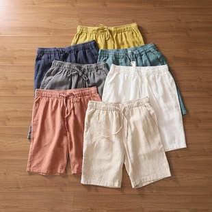 新款 男士 时尚 苎麻 短裤 吸湿透气舒爽夏季 直筒棉麻五分裤 棉砂洗