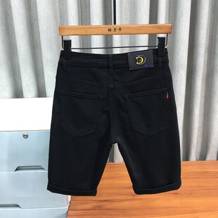 纯黑色休闲五分裤 高端夏季 百搭潮流弹力修身 男薄款 黑色牛仔短裤