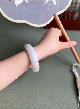 Nji致膏糯~55.5稀有带糖白玉籽料手镯有原皮朕开仓