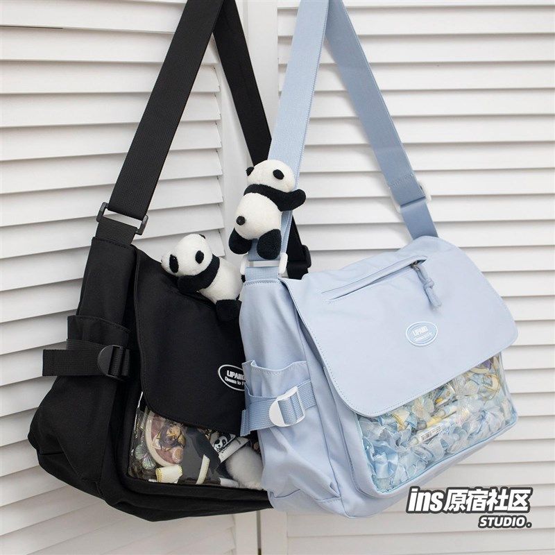 2024日系学院风女百搭大容量单肩斜挎包简约男学生透明吧唧痛包