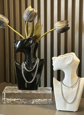 创意陶瓷家居装饰品人物小众花瓶摆件客厅电视柜玄关样板间高级感