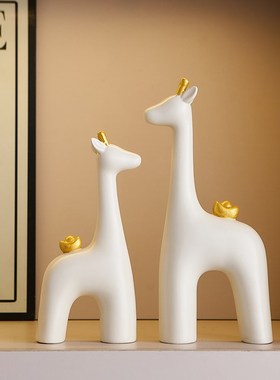 一路发财鹿摆件轻奢小众招财镇宅客厅玄关电视柜酒柜家居软装饰品