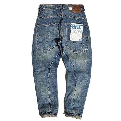 重磅3D立体剪裁哈伦大口袋弯刀牛仔裤美式复古水洗宽松锥形小脚裤