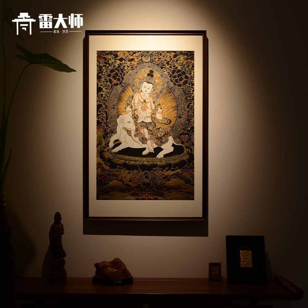 普贤菩萨唐卡挂画刺绣藏传佛像客厅玄关装饰画 新中式 沙发背景