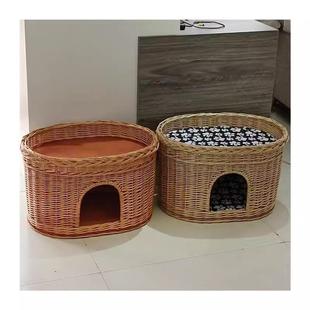 四季 藤窝藤编猫窝柳编狗窝夏季 通用宠物窝贵宾泰迪小型犬可拆洗窝