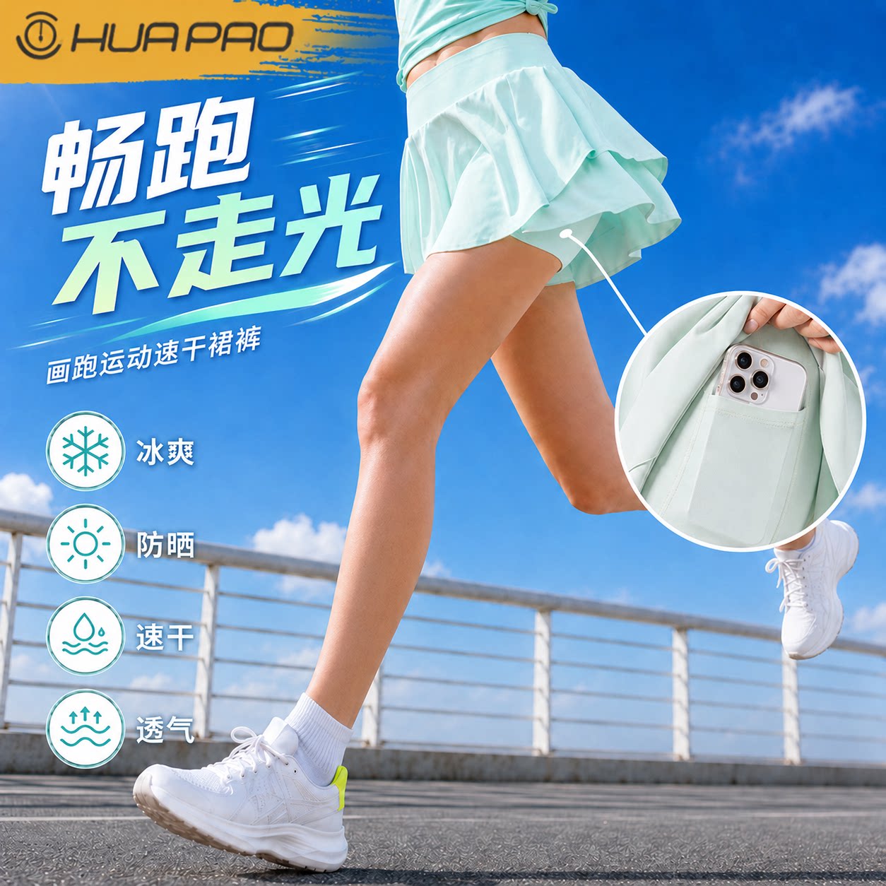画跑跑步裙裤防走光运动健身瑜伽马拉松羽毛球网球凉感速干短裙夏