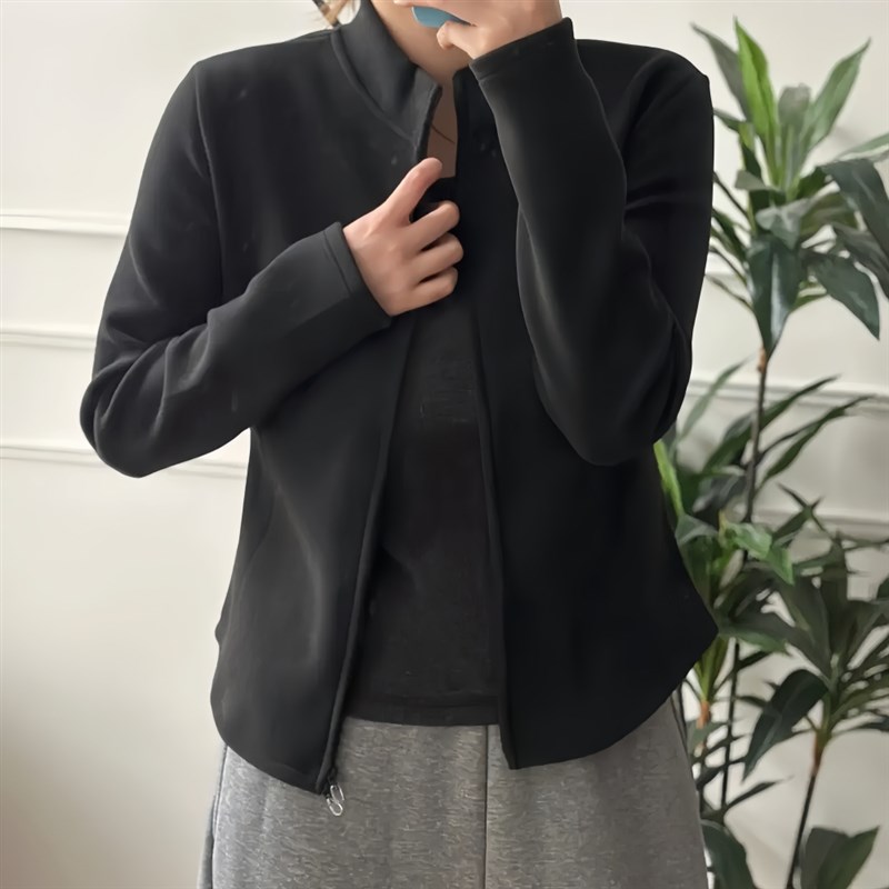 大码胖MM保暖双拉链立领卫衣外套女秋G冬修身显瘦内搭外穿开衫上
