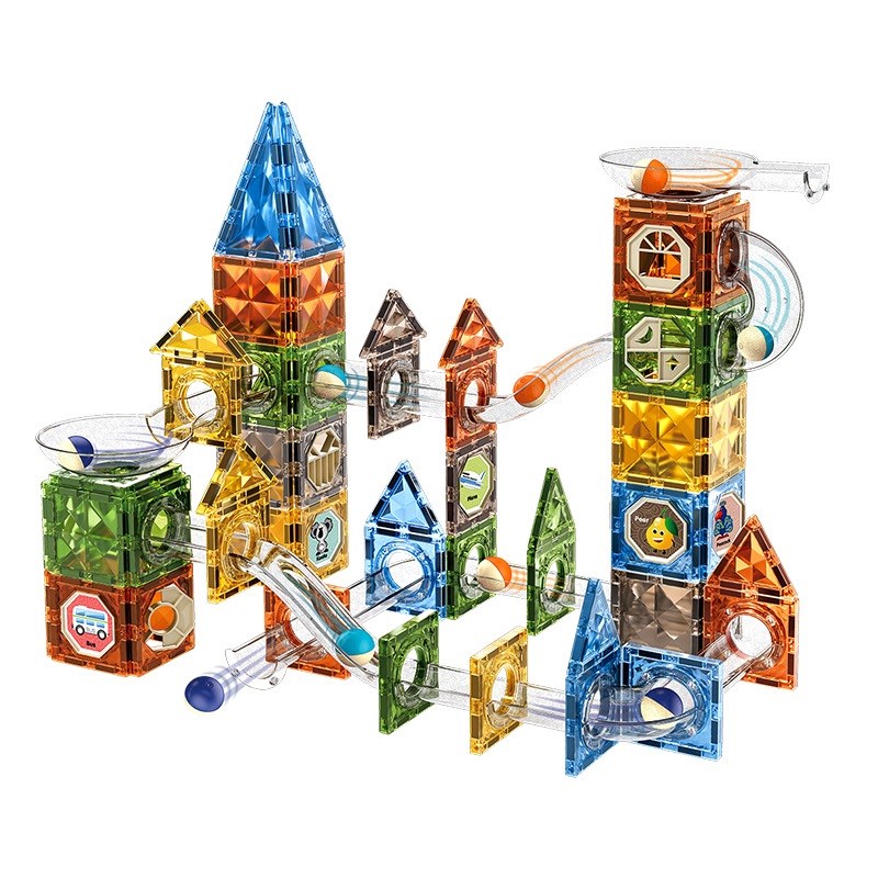 彩窗4D钻面磁力片拼装滚珠轨道磁力积木儿童益智拼搭滚Z珠滑道玩