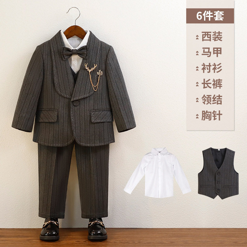 儿童西装套装秋冬英伦帅气花v童礼服男童主持演讲表演钢琴演出西