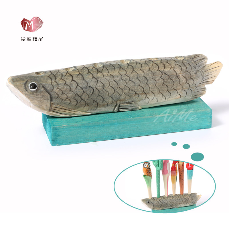 工艺礼品笔筒摆件创意木雕动物z火烈鸟笔筒艺术文具收纳儿童节礼
