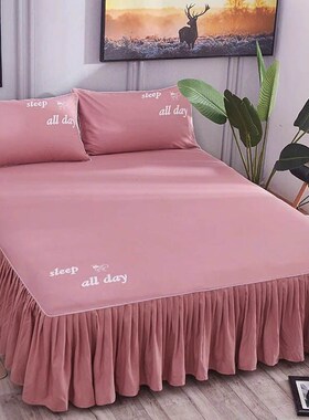 纯棉床裙单件床罩席梦思防尘保护罩150x180x2P00单双人全棉床笠单