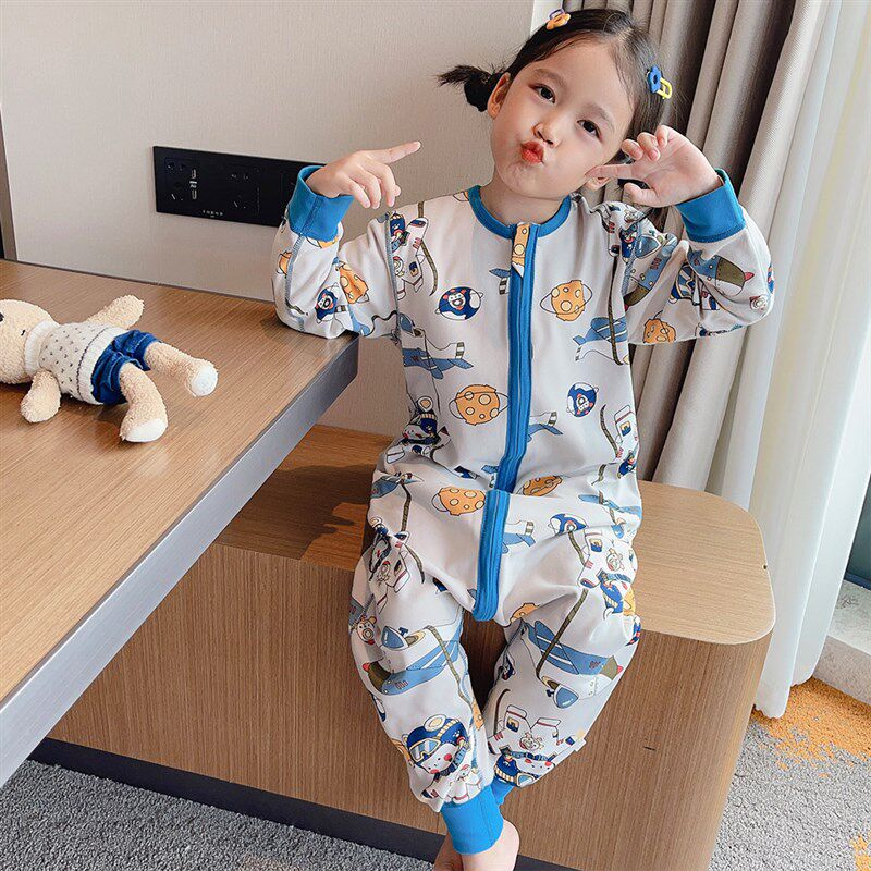 秋冬儿童b睡袋双层纯棉加厚宝宝分腿恒温春秋款四季通用睡衣防踢