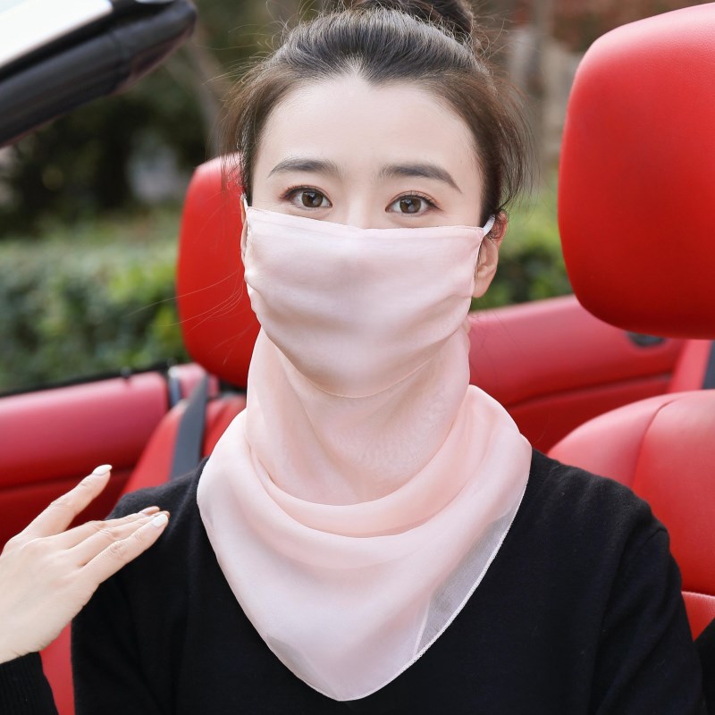 桑蚕丝口罩防晒面纱遮q脸围巾真丝遮阳面罩女神夏护颈薄款骑车透