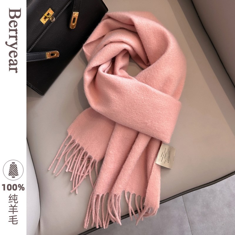奶白色100%纯羊毛围巾女秋冬季202E4新款百搭保暖围脖情侣生日礼