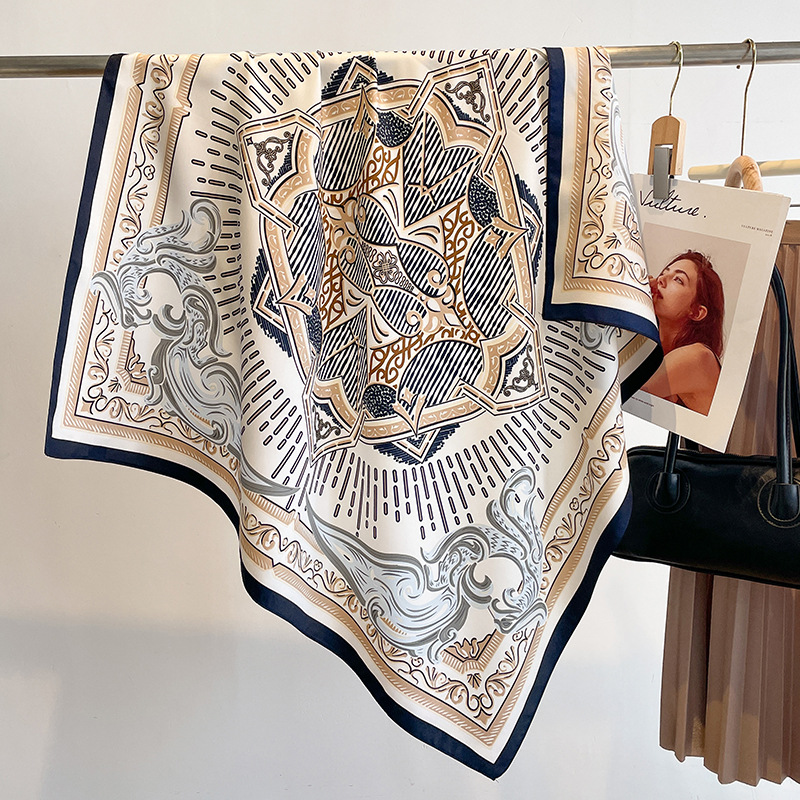 气质藏青米色红色顺滑丝巾大v方巾90cm百搭方巾披肩春秋新款围巾