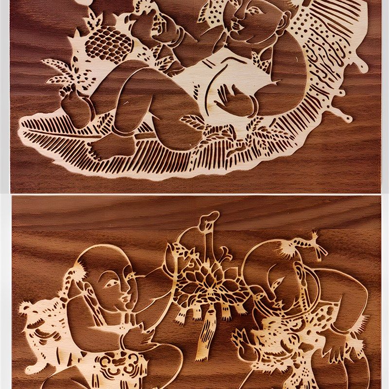 中式国潮民俗娃娃年画木雕拓印板 古法印刷术阳刻木版画连年有余,家居饰品,木雕,淘宝优惠券,粉丝福利购,淘宝优惠卷