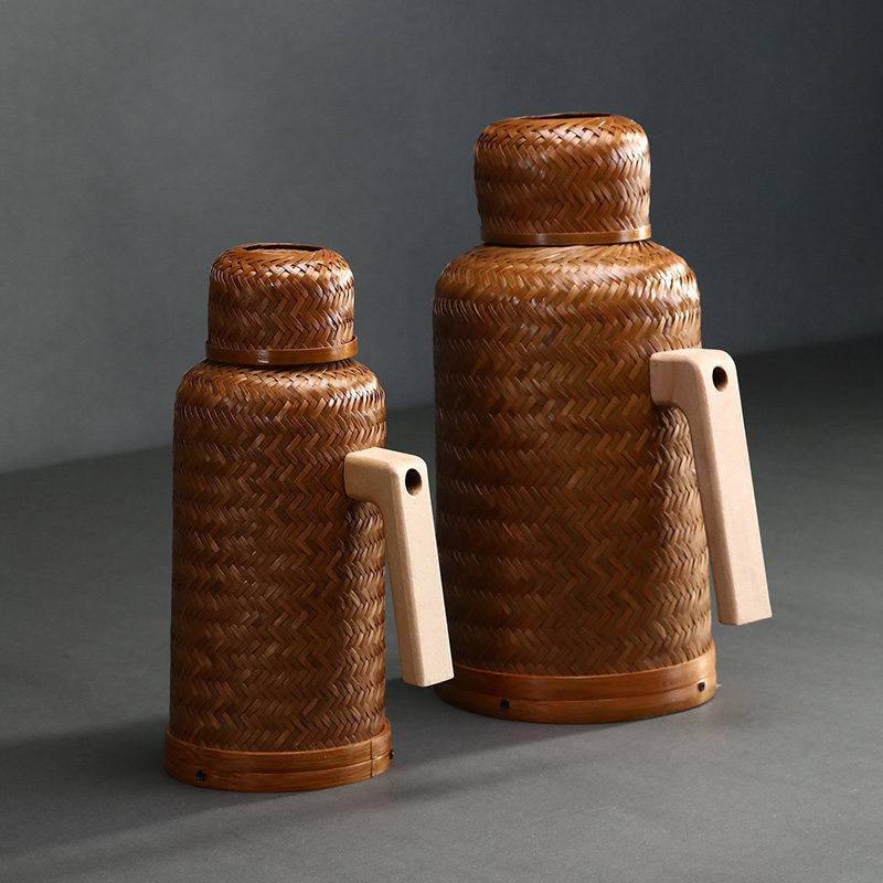 竹编热水壶传统手工编织家用保温壶茶室餐厅大容量玻璃暖壶开水瓶