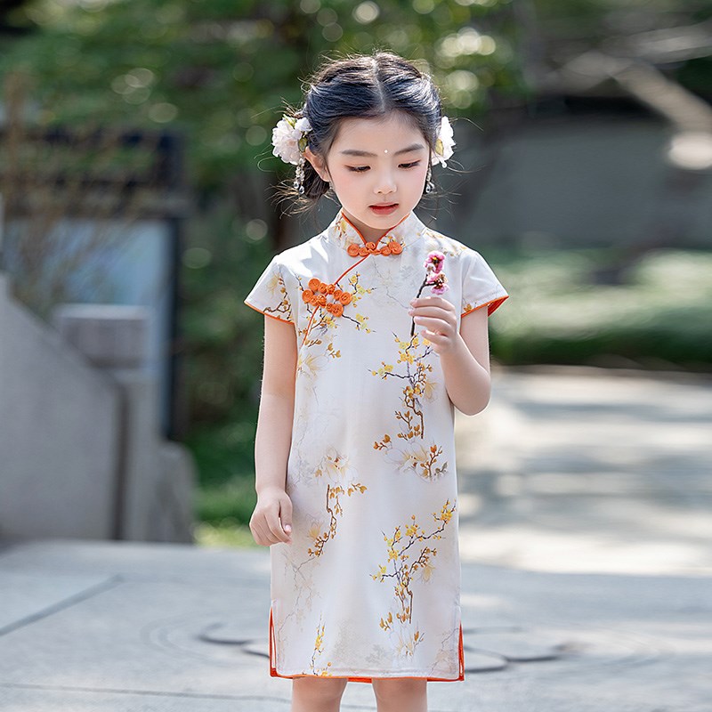 民国风汉服女童旗袍夏季2024新款儿童唐装短袖连衣裙中式女孩古装