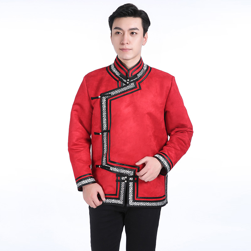 蒙古服装男士短款外套上衣餐饮服务员工装改良蒙古袍男日常生活装