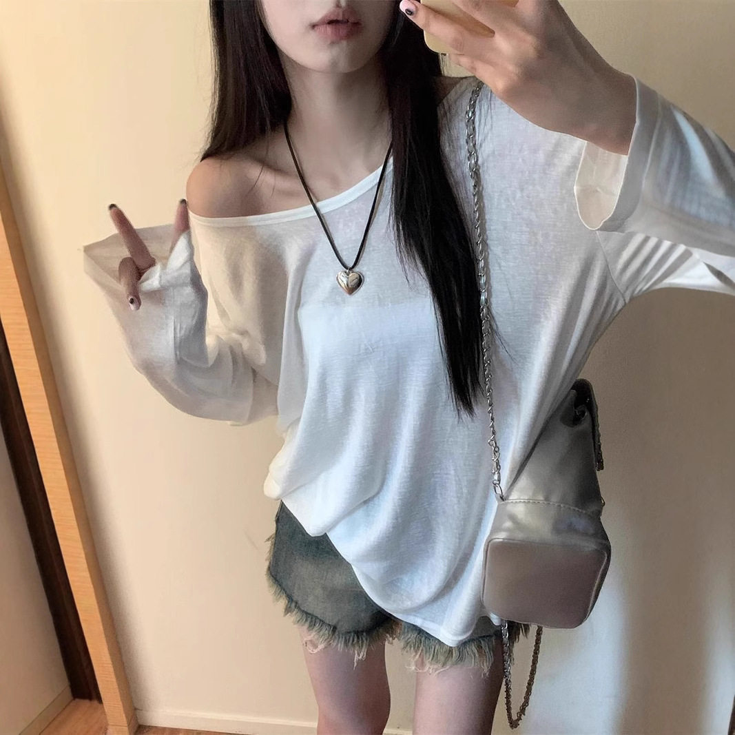 防晒衣服女夏季新款白色罩衫宽松防紫外线冰丝薄款长袖T恤ins上衣
